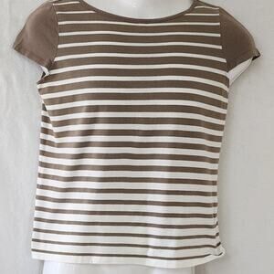 Liz Claiborne Short Sleeved  Brown and White T-shirt Women's Size Small
